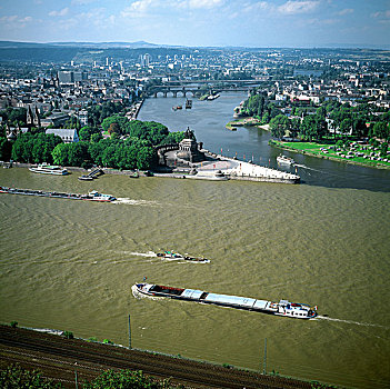 驳船,交汇,莱茵河,摩泽尔,河,科布伦茨,德国