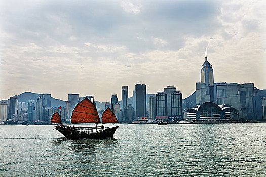 红色,船,河,香港