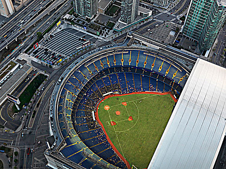 航拍,多伦多,罗杰斯中心,棒球赛,屋顶,安大略省,加拿大,2009年