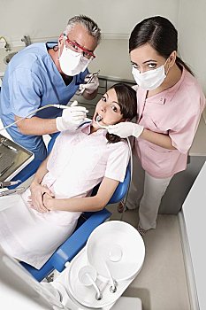 两个,牙医,检查,女人,牙齿