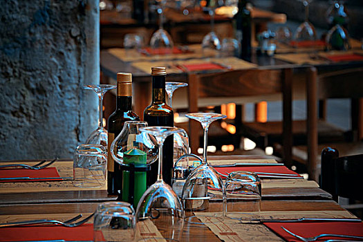 桌子,玻璃杯,等待,客人,街道,威尼斯,意大利