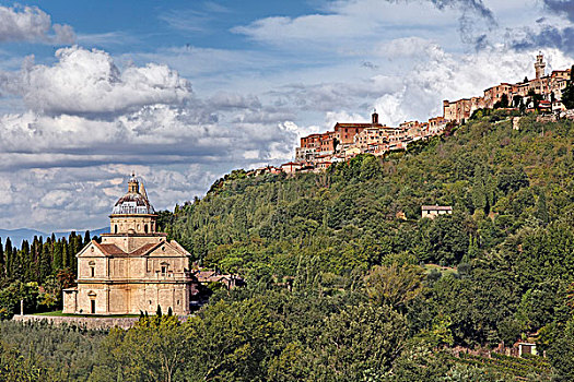 教堂,城市,蒙蒂普尔查诺红葡萄酒,托斯卡纳,意大利