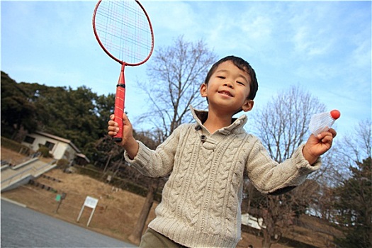 日本人,男孩,玩,羽毛球