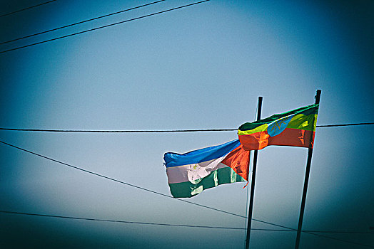 埃塞俄比亚,非洲,彩色,旗帜,摆动,空中