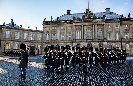 换岗,皇家,保镖,典礼,户外,皇宫,哥本哈根,区域,丹麦,欧洲