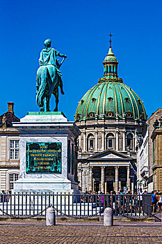 雕塑,国王,广场,教堂,大理石,背景,哥本哈根,丹麦