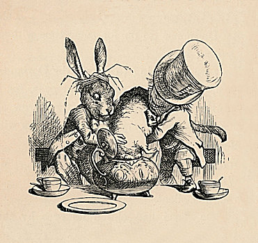 疯狂,野兔,尝试,放,榛睡鼠,茶壶,艺术家