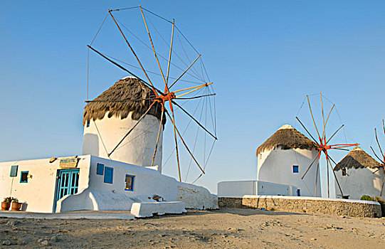 米克诺斯岛,希腊,著名,五个,白色,14世纪,风车,日出