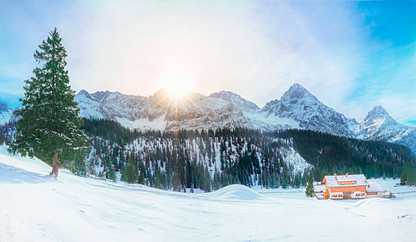 奥地利,阿尔卑斯山,冬天
