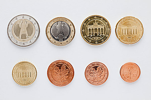 德国,欧元硬币,放置,数字,顺序,后视图