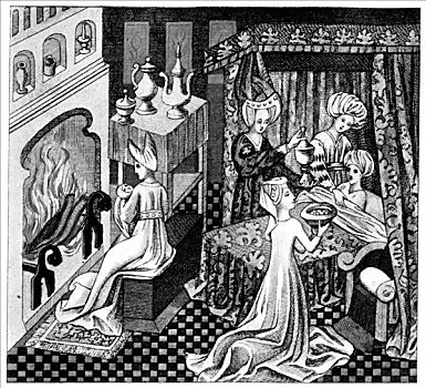 卧室,场景,15世纪,艺术家,未知