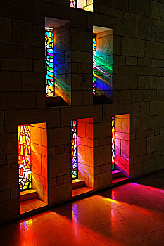 彩色玻璃窗,大教堂,报喜,拿撒勒,加利利地区,以色列,中东