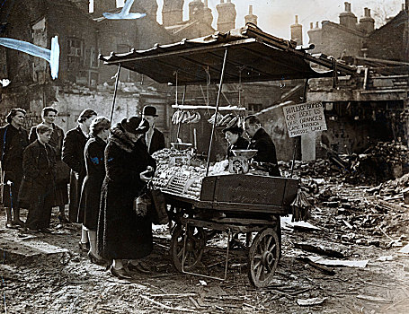 水果摊,爆炸,残骸,伦敦,二战,艺术家,未知