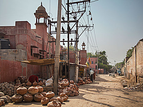 商店,陶器,花瓶,靠近,比卡内尔,铁路,连通,印度