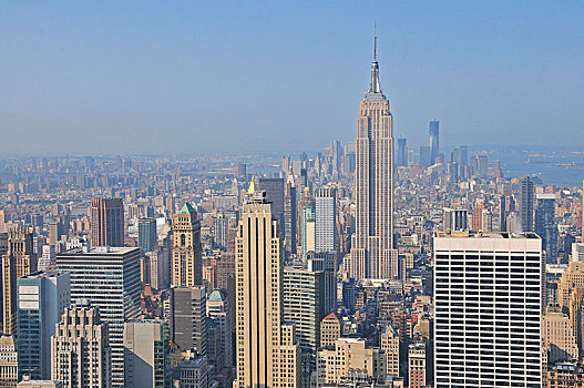 全景,上面,石头,眺望台,洛克菲勒中心,帝国大厦,市区,曼哈顿,纽约,美国,北美