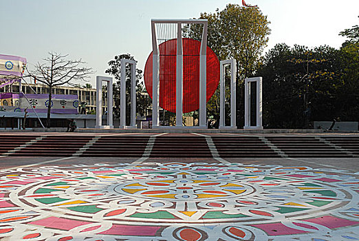 学生,艺术,涂绘,彩色,造型,纪念建筑,钟点,庆贺,国际,语言文字,白天,二月,2007年,达卡,孟加拉
