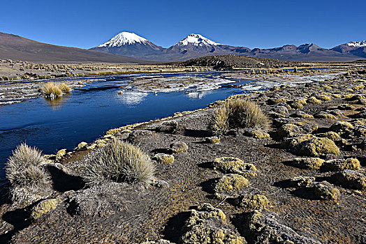 积雪,火山,冰封河流,国家公园,玻利维亚,边界,智利,南美