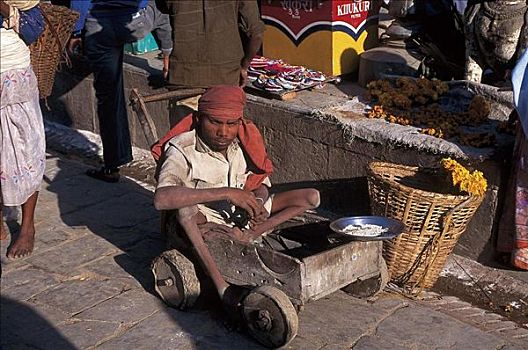 男人,乞丐,中心,加德满都,尼泊尔,亚洲