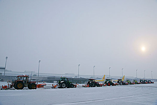 雪,冬天,扫雪机,飞机,区域,西部,1号航站楼,慕尼黑机场,巴伐利亚,德国,欧洲