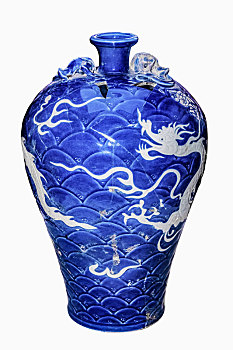 元代青花瓷齐蓝拔白龙纹梅瓶器皿工艺品