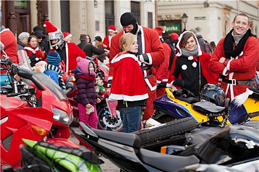 游行,圣诞老人,摩托车,市场,克拉科