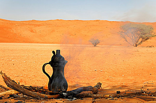 咖啡壶,休息,沙漠,瓦希伯沙漠,阿曼,中东