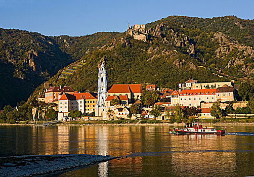 蓝色,教堂,城堡,多瑙河,奥地利