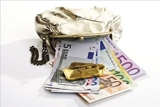 钱包,金条,欧元,钞票