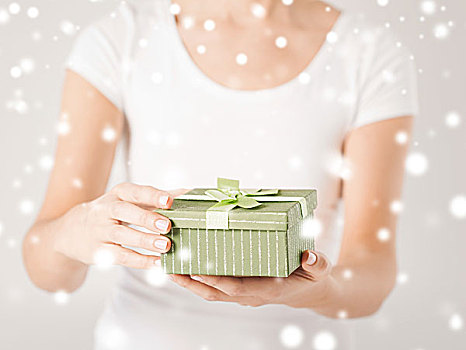 圣诞节,圣诞,礼物,庆贺,概念,女人,拿着,礼盒