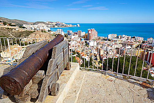 大炮,城堡,上面,俯视,天际线,瓦伦西亚,西班牙