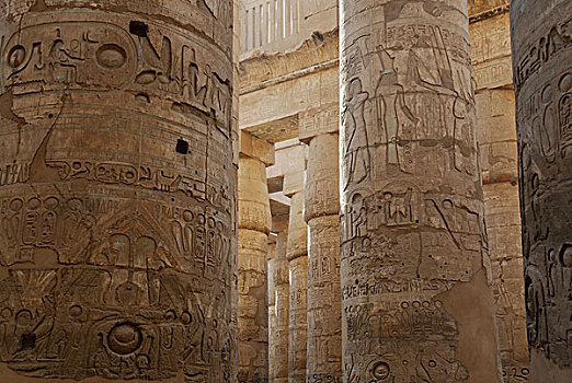 柱子,卡尔纳克神庙,路克索神庙,尼罗河流域,埃及,非洲