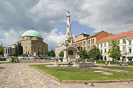 匈牙利,广场,清真寺,圣三一柱