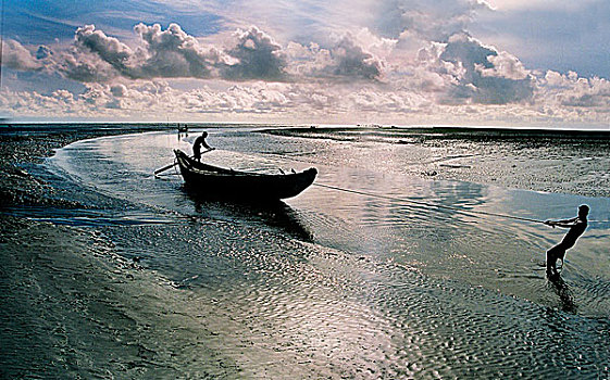 渔民,船,海滩,孟加拉,十二月,2006年