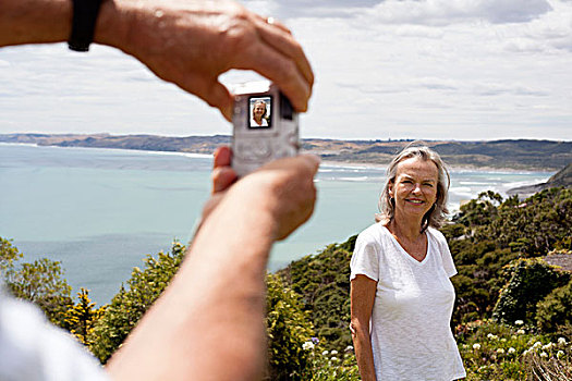 丈夫,摄影,妻子,海洋,背景,新西兰