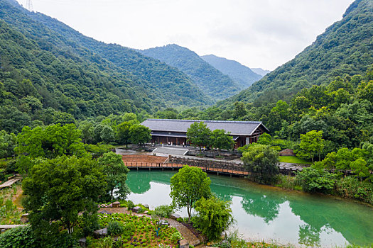 杭州富阳区黄公望隐居地纪念馆航拍