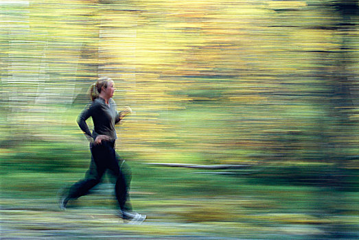女性,跑,树林