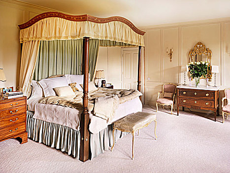 老式,四柱床,篷子,传统,卧室