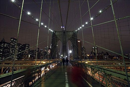 布鲁克林大桥,夜晚,下曼哈顿,纽约,美国