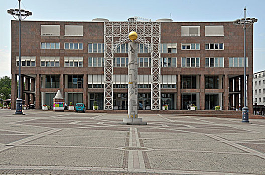 市政厅,平和,柱子,弗里登广场,多特蒙德,北莱茵威斯特伐利亚,德国,欧洲