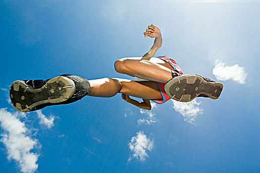 女性,运动员,跳跃,空中,仰视
