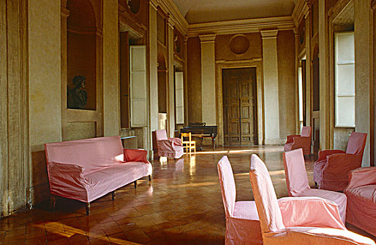 客厅,意大利文艺复兴,别墅,粉色,椅子,沙发