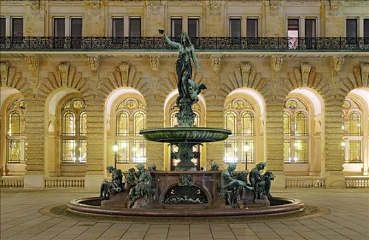 喷泉,院落,汉堡市,市政厅,德国,欧洲