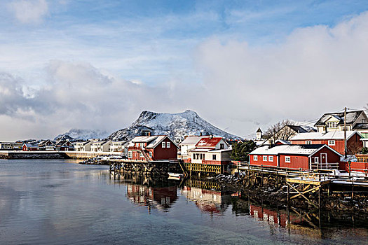 城镇风光,小屋,罗弗敦群岛,挪威,欧洲