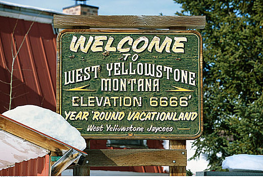 欢迎标志,西部,黄石公园,蒙大拿,美国