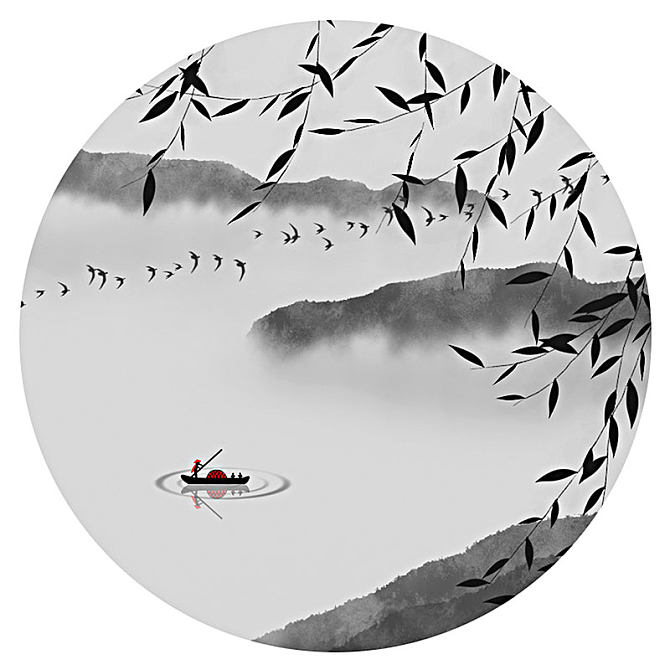 圆形现代水墨山水画图片_圆形现代水墨山水画图片大全_圆形现代水墨
