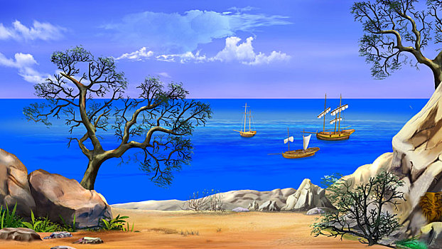 风景,湾,帆船