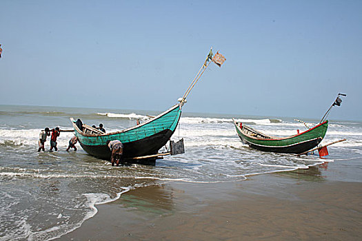 渔民,船,岸边,沙阿,岛屿,市场,孟加拉,2008年