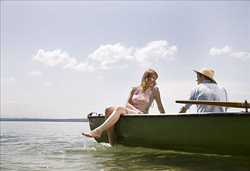 男人,女人,划艇,湖