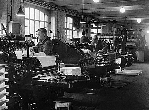 男人,工作,印刷,店,20世纪50年代,精准,位置,未知,德国,欧洲