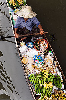交易,水上市场,曼谷,泰国